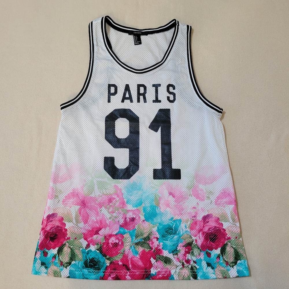 ✨️3/$9✨️ Forever 21 Sleveless Floral Paris 91 Jersey